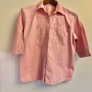 ONE OF KIND Women’s pink‎ cotton button down shirt 3/4 sleeve Made in Thailand